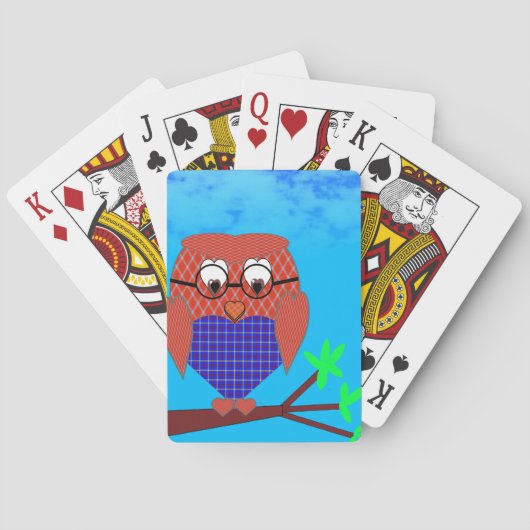タータンチェックとハートフクロウ トランプ (裏面)
