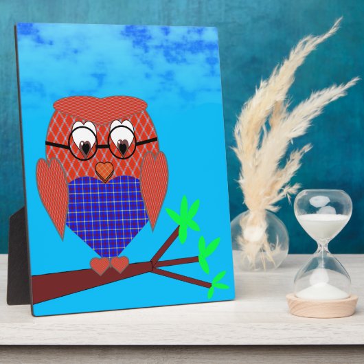 タータンチェックとハートフクロウ フォトプラーク (側面)