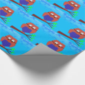 タータンチェックとハートフクロウ ラッピングペーパー (角)