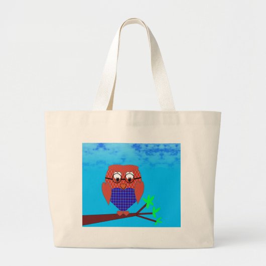 タータンチェックとハートフクロウ ラージトートバッグ (正面)