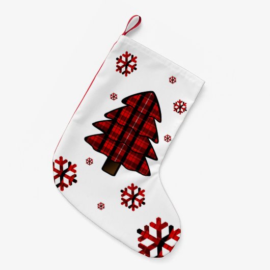 タータンチェックのクリスマスツリー及び雪片の貯蔵 スモールクリスマスストッキング (正面 (吊り時))