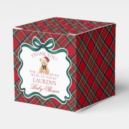 タータンチェックのクリスマスベア ベビーシャワーのお菓子箱 フェイバーボックス