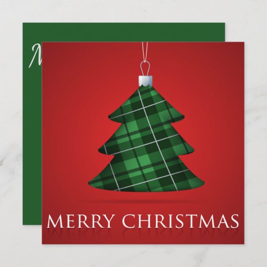 タータンチェックのクリスマスボーブル 招待状 (正面/裏面)