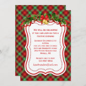 タータンチェックのヒイラギの鐘のクリスマスのパーティの招待状 招待状 (正面/裏面)