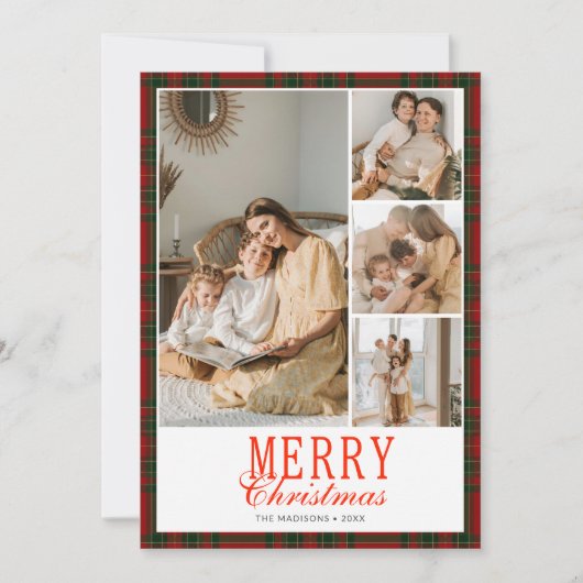 タータンチェックのプリッピーなクリスマスのフォトコラージュ シーズンカード (正面)