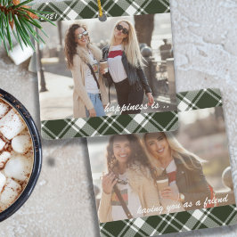 タータンチェックのプレイド幸せは友人としてあなた2 Photo セラミックオーナメント