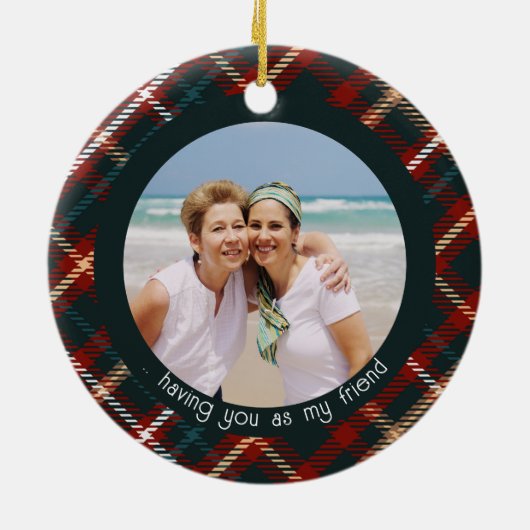 タータンチェックのプレイド幸せは友人としてあなた2 Photo セラミックオーナメント (裏面)