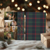 タータンチェックのホイル加工が施されたメリークリスマスの家族写真ホリデーグッズ 箔招待状