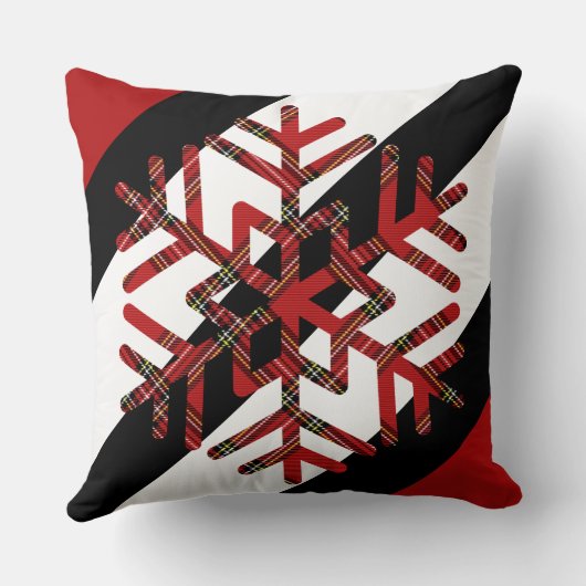 タータンチェックの大きな雪の結晶（赤と黒） クッション (裏面)