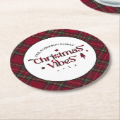 タータンチェックの宝物:レトロクリスマスビベス ラウンドペーパーコースター (アングル)