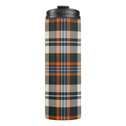 タータンチェックの格子柄の秋黒、橙、青 タンブラー (正面)