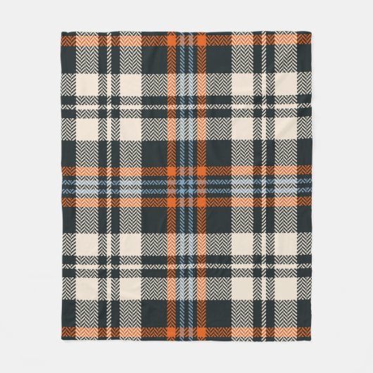 タータンチェックの格子柄の秋黒、橙、青 フリースブランケット (正面)