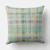 タータンチェックの格子柄パステルセージ緑の灰色の青黄色 クッション (裏面)
