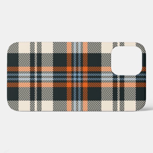 タータンチェックの格子模様の秋の黒、オレンジ、青 Case-Mate iPhoneケース (裏面 (横))