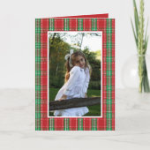 タータンチェックの格子模様の赤いクリスマスフォトカード1枚の写真 シーズンカード (正面)
