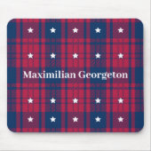 タータンチェックの格子模様 – 愛国的 – 赤青の白い星 マウスパッド (正面)