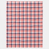 タータンチェックの格子毛布コーラルとネイビーヒュース フリースブランケット (正面)