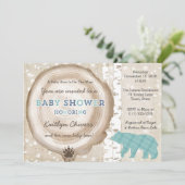 タータンチェックの森とクマ冬の赤ちゃんシャワー少年のために 招待状 (スタンド正面)