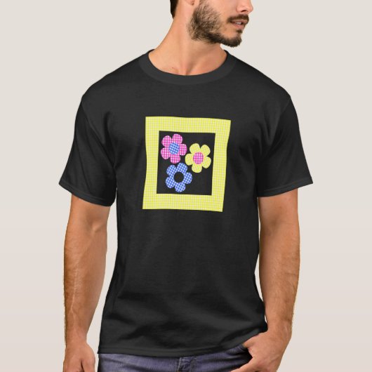 タータンチェックの花（黄色） Tシャツ (正面)