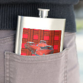 タータンチェックの高級赤と白ヴィンテージ車 フラスク (インサイチュ)