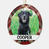 タータンチェックのPlaidパーソナライズされた Dogの写真（名前） セラミックオーナメント (左)