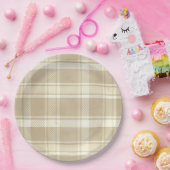 タータンチェックのPlaidベージュ、クリーム、および黄淡い色の色 ペーパープレート (パーティー)