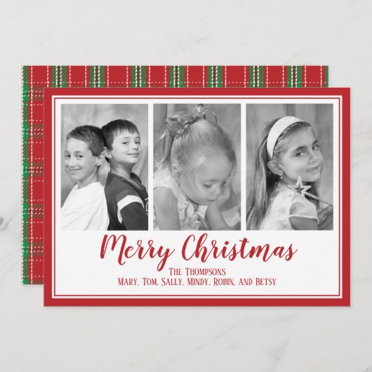 タータンチェックのPlaid数々の写真クリスマスフォトカード シーズンカード (正面/裏面)