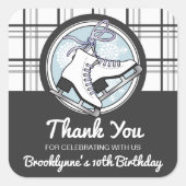 タータンチェックアイススケートで滑る子供の誕生日パーティーの好意 スクエアシール (正面)