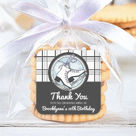 タータンチェックアイススケートで滑る子供の誕生日パーティーの好意 スクエアシール