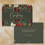 タータンチェックエレガントのプレイドポインセティアスメリークリスマス シーズンカード