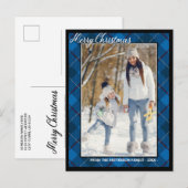 タータンチェックエレガントスタイルメリークリスマスファミリーフォト ポストカード (正面/裏面)