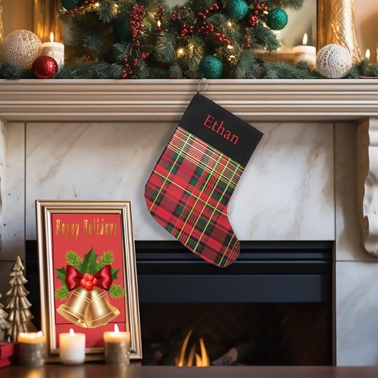 タータンチェックカスタムレッド&グリーンクリスマス ラージクリスマスストッキング