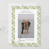 タータンチェッククラシックグリーンプレイドラブクリスマスフォト シーズンカード (正面)