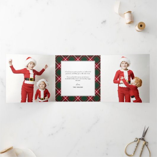 タータンチェッククラシックプレイドクリスマストリフォートカード 三つ折りクリスマスカード (内部)