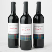 タータンチェッククラシックプレイドクリスマスホリデー応援名 ワインラベル (ボトル)