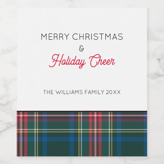 タータンチェッククラシックプレイドクリスマスホリデー応援名 ワインラベル (シングルラベル)