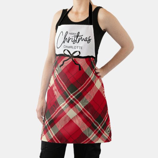 タータンチェッククラシックプレイドメリークリスマスカスタムエプロン エプロン (インサイチュ)
