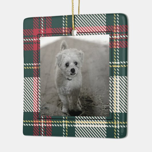 タータンチェッククラシック格子模様クリスマスフォトタイムレスセラ セラミックオーナメント (左)
