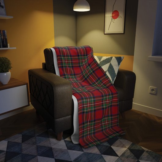タータンチェッククランスチュワートプレイドレッドグリーンチェックパターン フリースブランケット