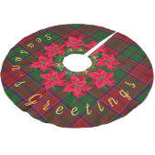 タータンチェッククリスマスシーズンのグリーティングポインセチア ブラッシュドポリエステルツリースカート (アングル)
