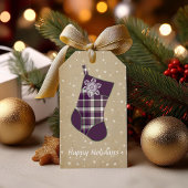 タータンチェッククリスマスストッキングナスとグリーンID209 ギフトタグ