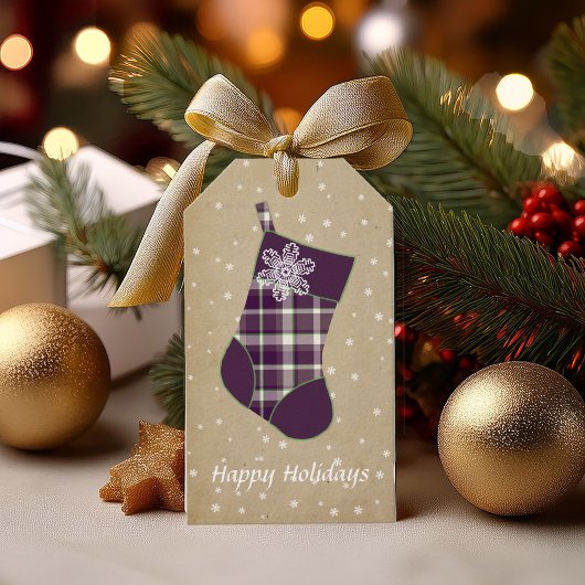 タータンチェッククリスマスストッキングナスとグリーンID209 ギフトタグ