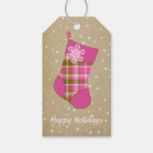 タータンチェッククリスマスストッキングホットピンクとオリーブID209 ギフトタグ (正面)