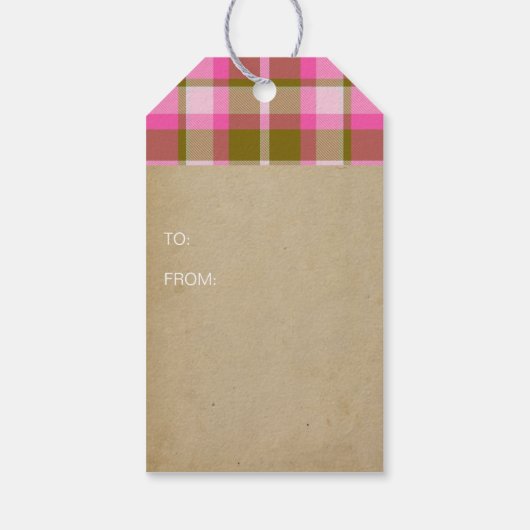 タータンチェッククリスマスストッキングホットピンクとオリーブID209 ギフトタグ (裏面)