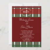 タータンチェッククリスマスプレッドウィンターブルゴーニュ結婚ズ 招待状 (正面)