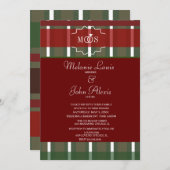 タータンチェッククリスマスプレッドウィンターブルゴーニュ結婚ズ 招待状 (正面/裏面)