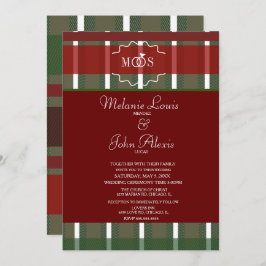 タータンチェッククリスマスプレッドウィンターブルゴーニュ結婚ズ 招待状
