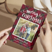 タータンチェッククリスマスプレッドフォトカード 招待状