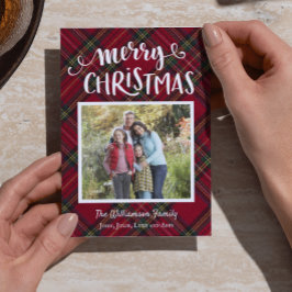 タータンチェッククリスマスプレッドフォトカード 招待状