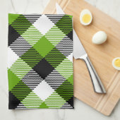 タータンチェックシンプルプレイドネオングリーン キッチンタオル (四つ折り)